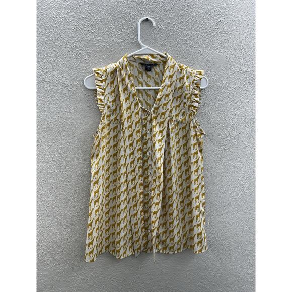 Tommy Hilfiger Womens Tank Top Size Large Button Up Giraffe Yellow Necktie - Picture 1 of 11